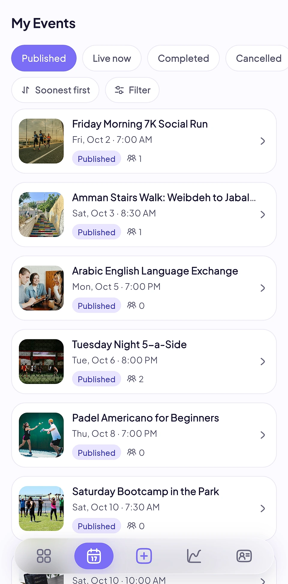 Eventure host app: your events