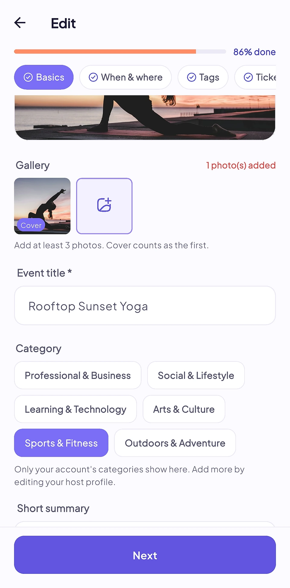 Eventure host app: event builder