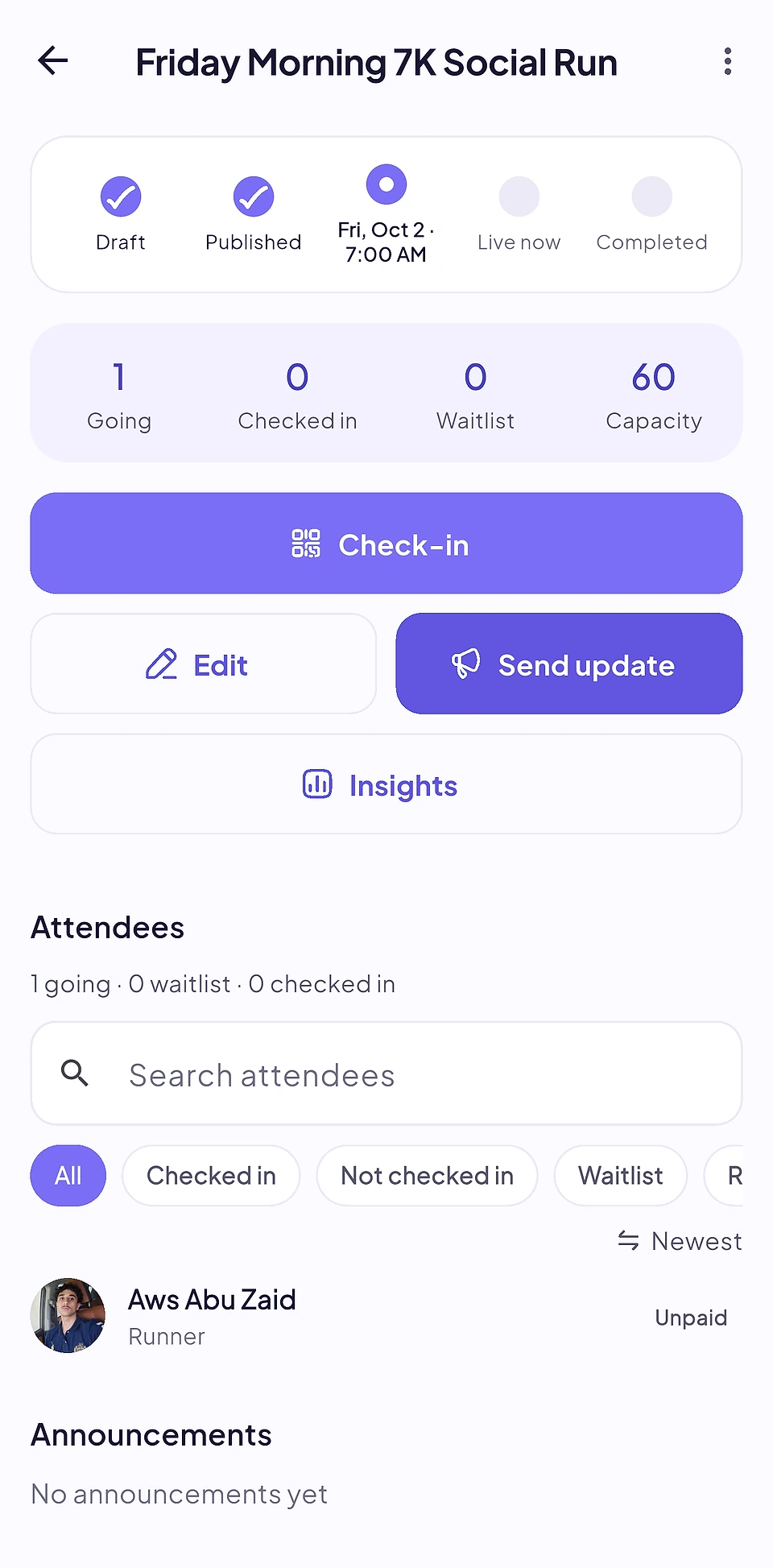 Eventure host app: door check-in