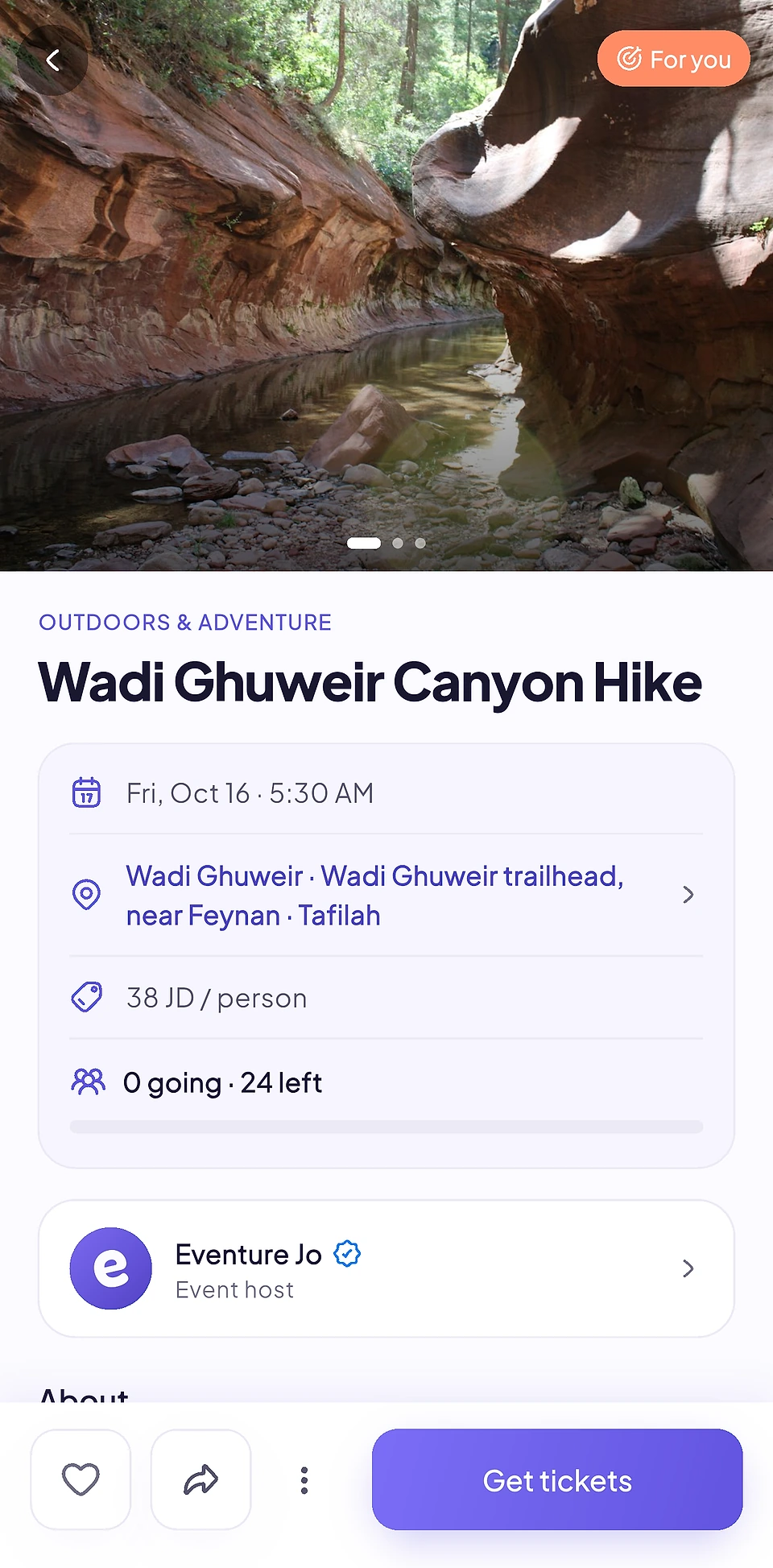 Eventure app — event details